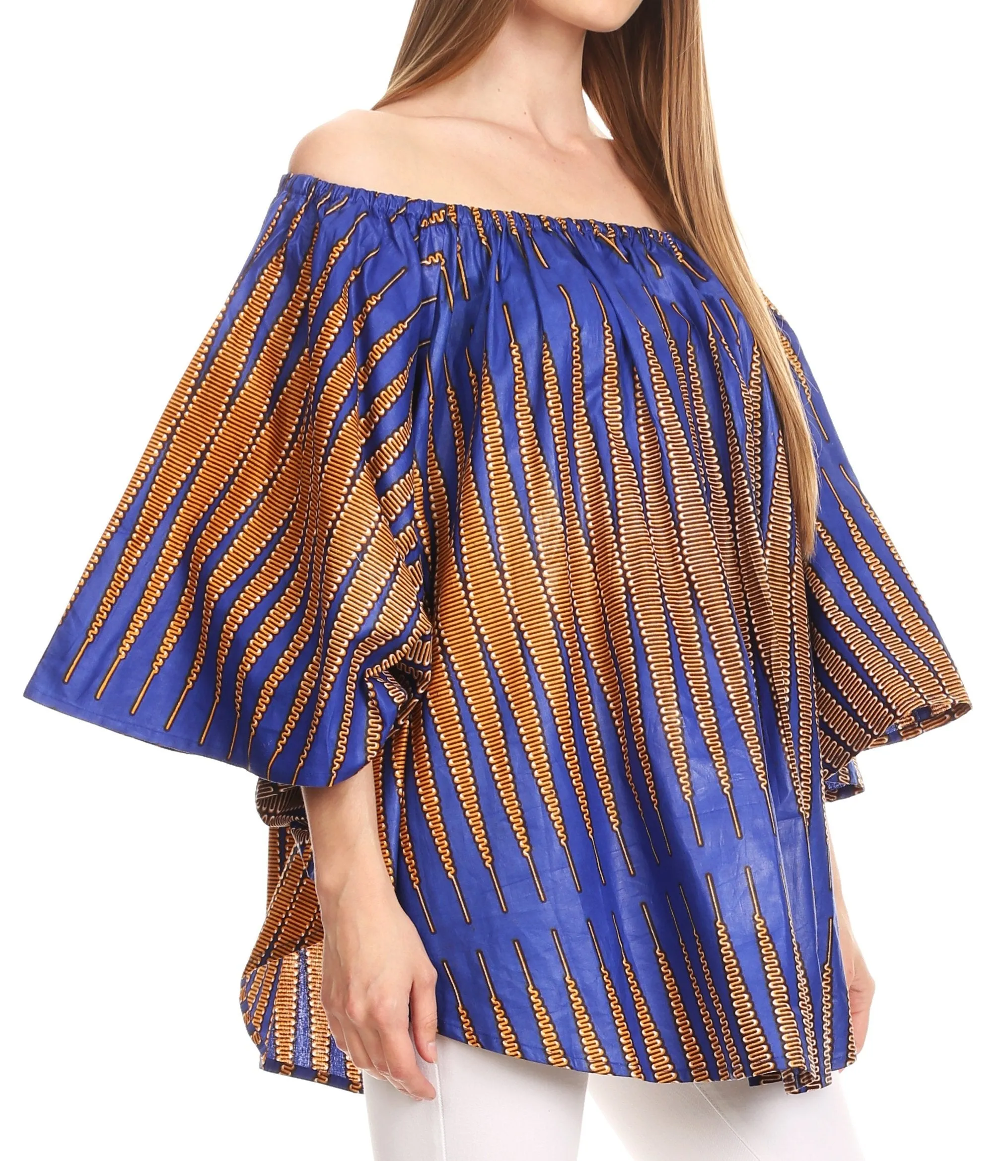 Sakkas Zane Off-shoulder Circle Poncho Top Blouse Relax Fit Elastic Neckline