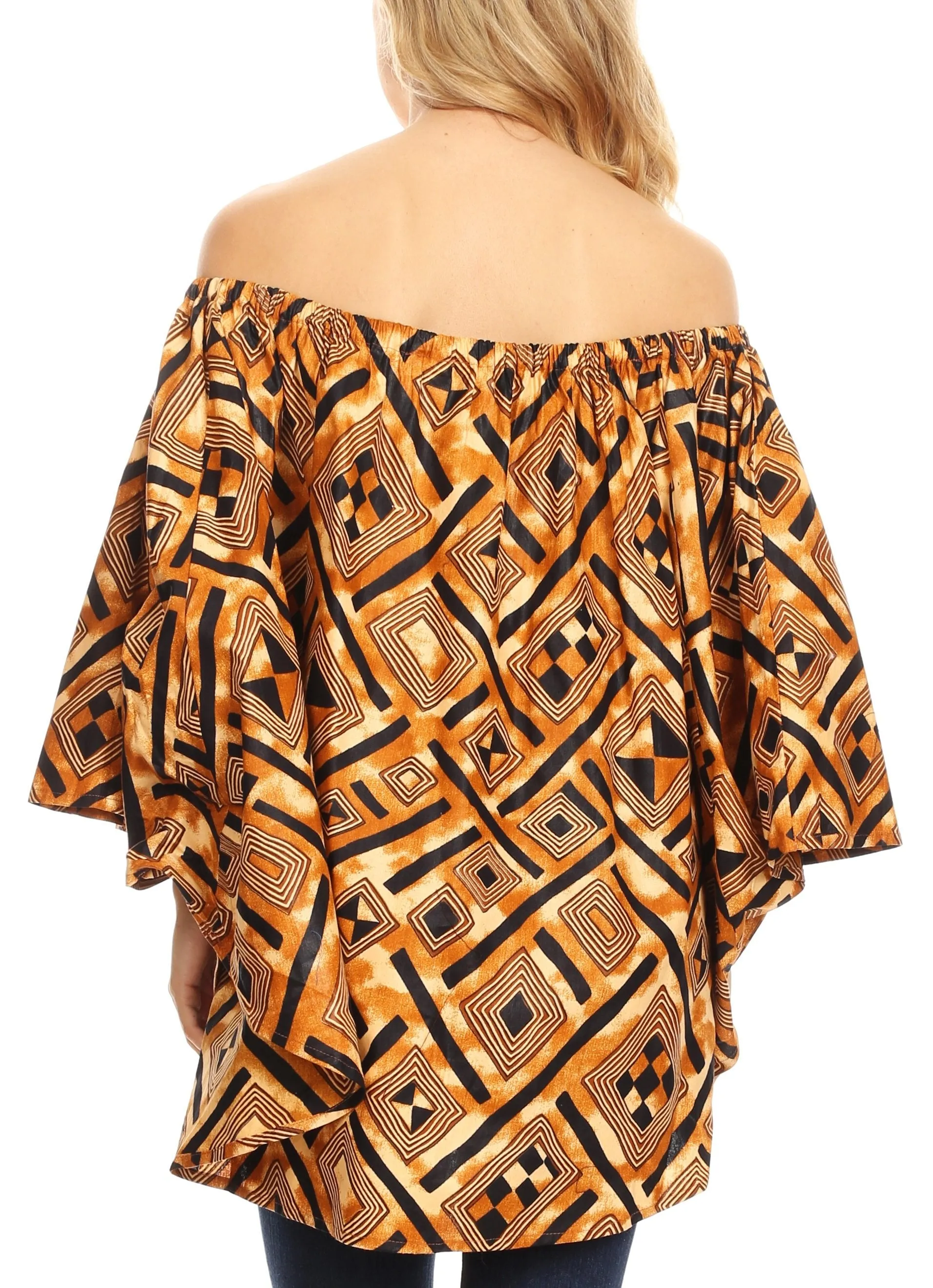 Sakkas Zane Off-shoulder Circle Poncho Top Blouse Relax Fit Elastic Neckline