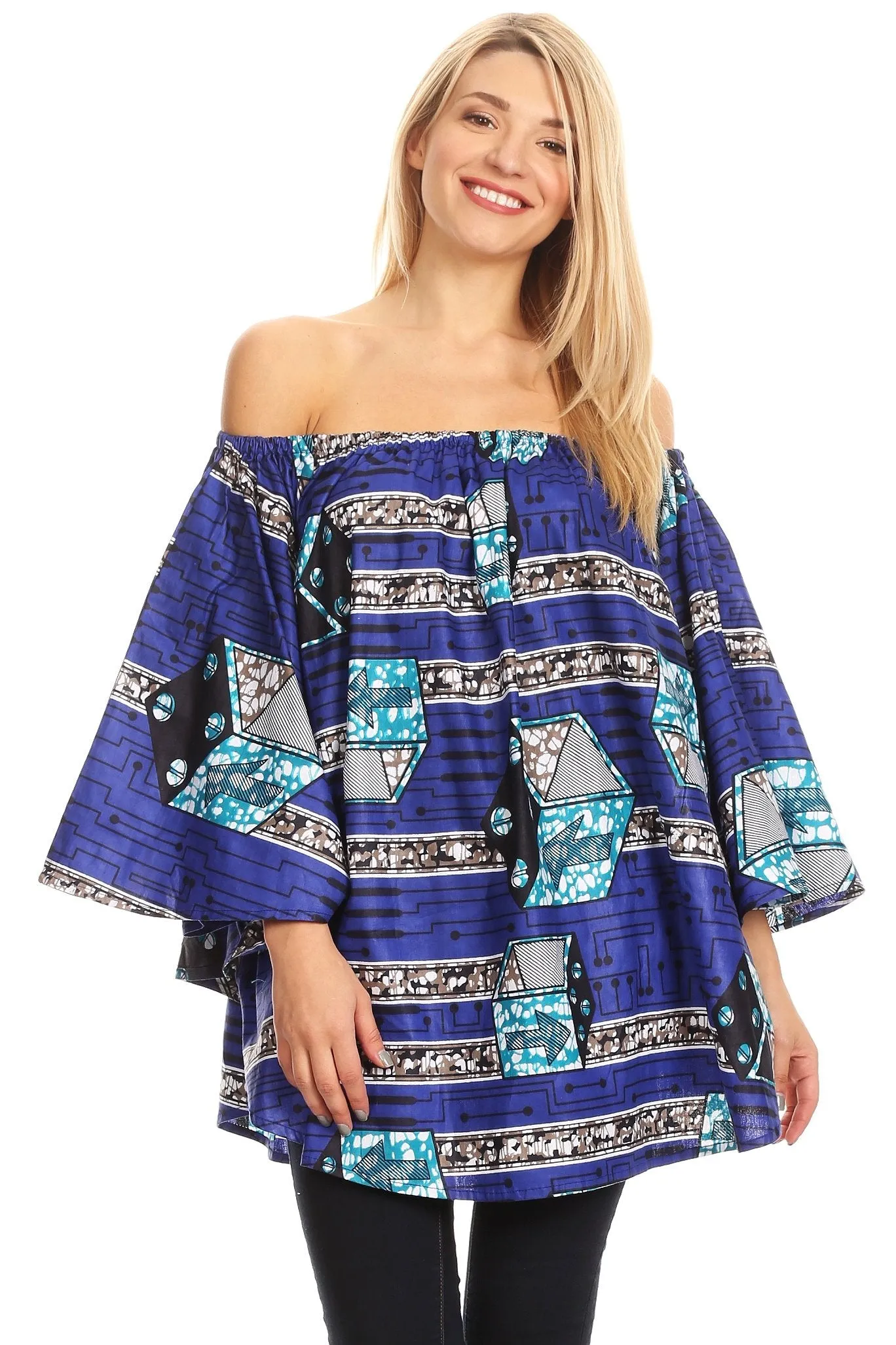 Sakkas Zane Off-shoulder Circle Poncho Top Blouse Relax Fit Elastic Neckline