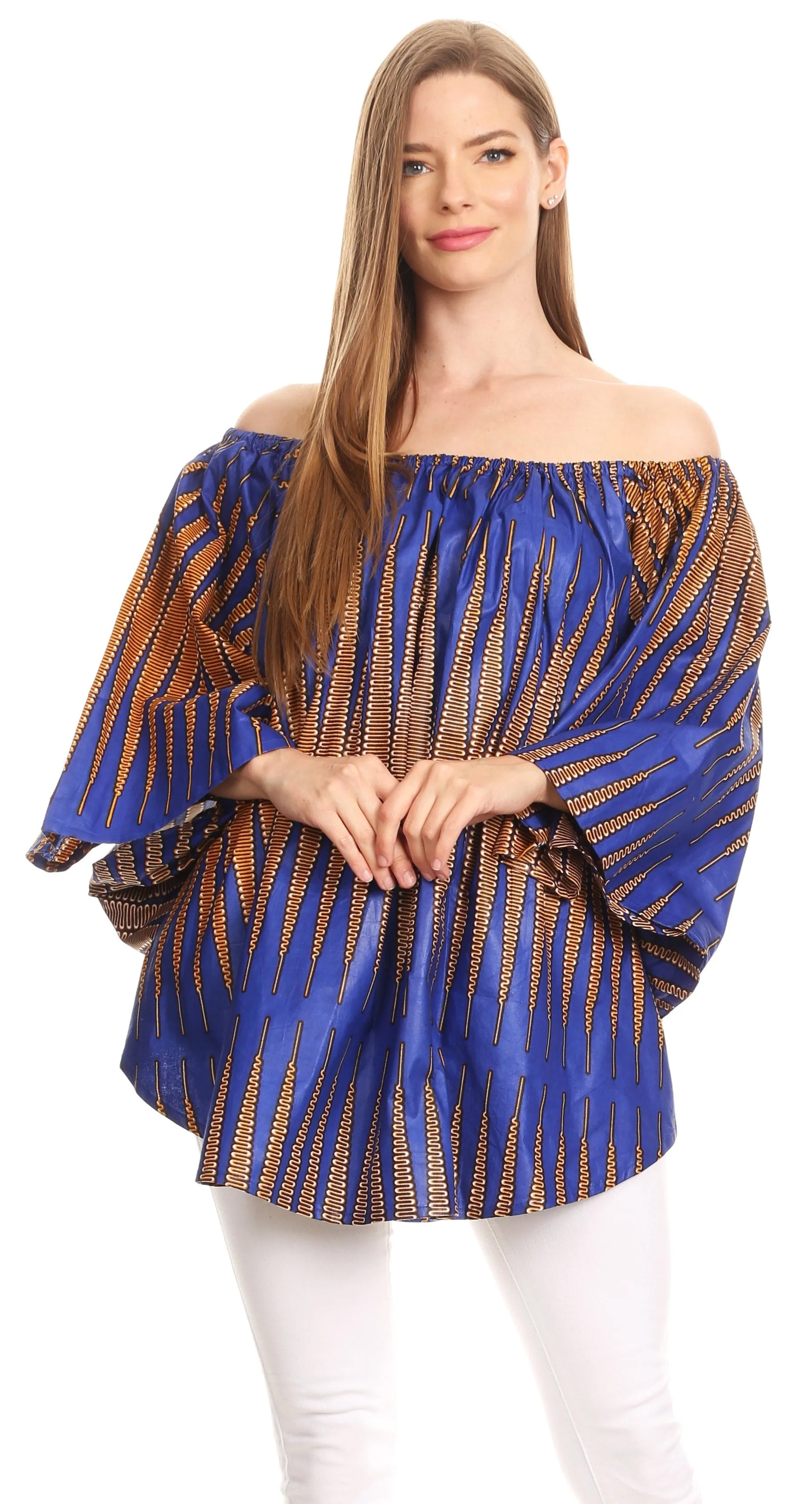 Sakkas Zane Off-shoulder Circle Poncho Top Blouse Relax Fit Elastic Neckline