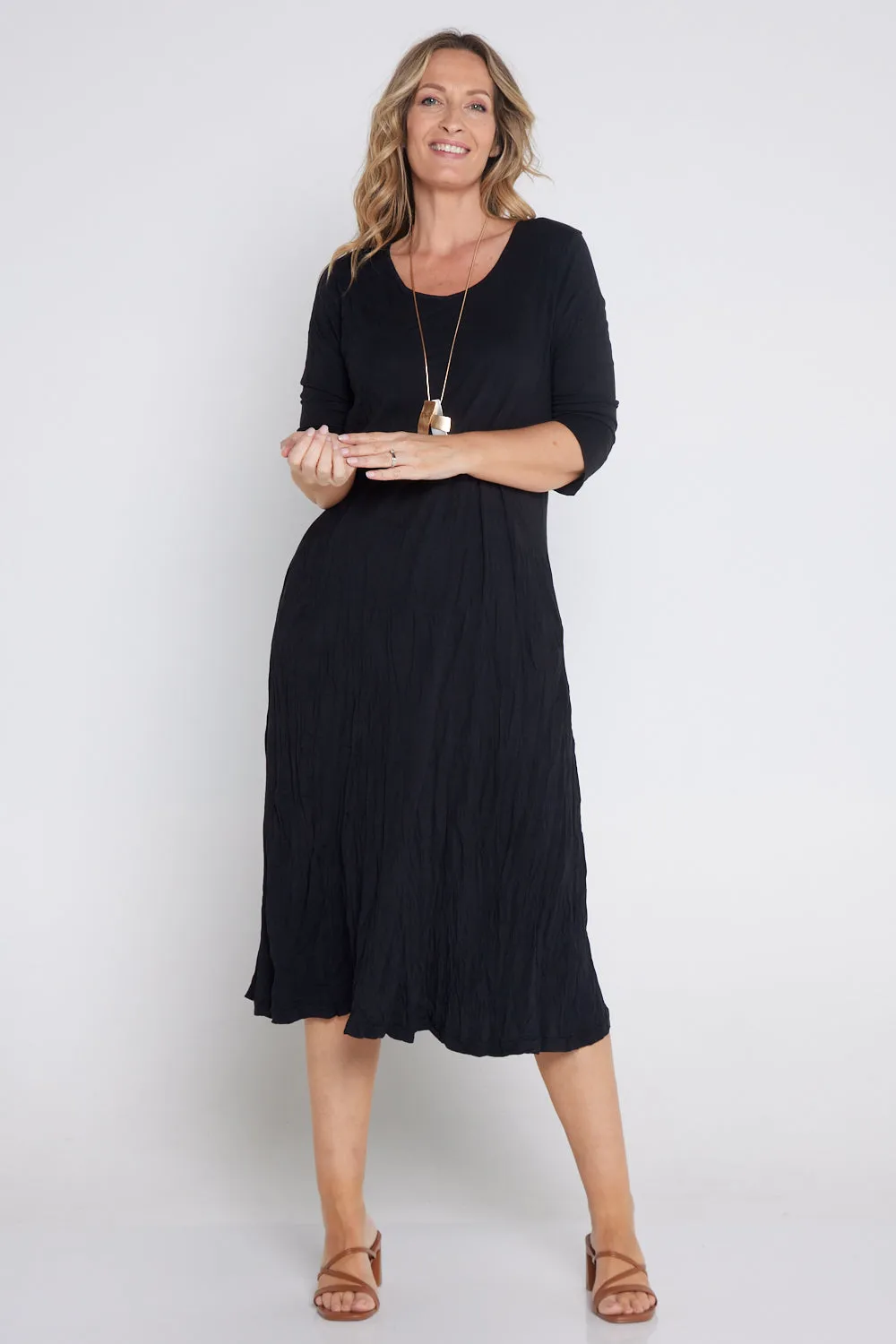 Sally Bamboo & Cotton Midi Dress - Black