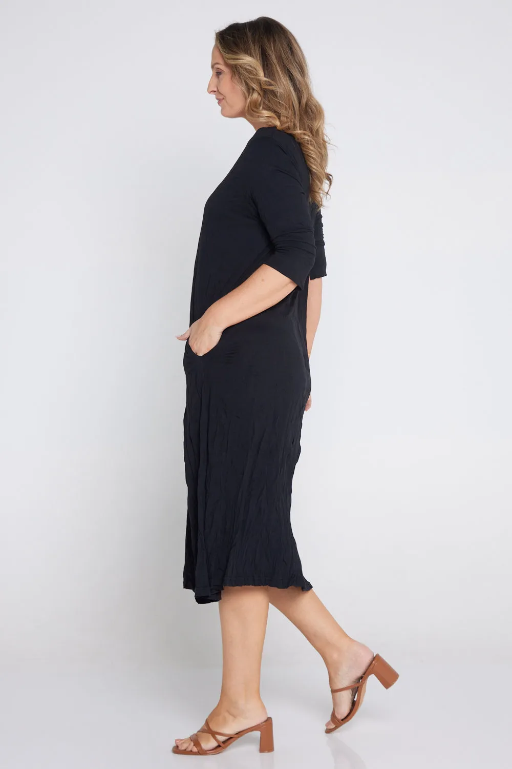 Sally Bamboo & Cotton Midi Dress - Black