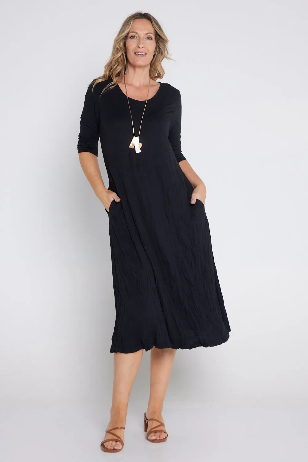 Sally Bamboo & Cotton Midi Dress - Black