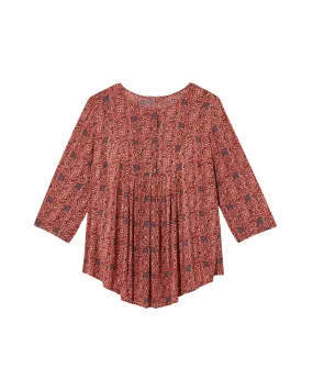 Sam 3/4 Sleeve Pleated Front Blouse | Red / Orange