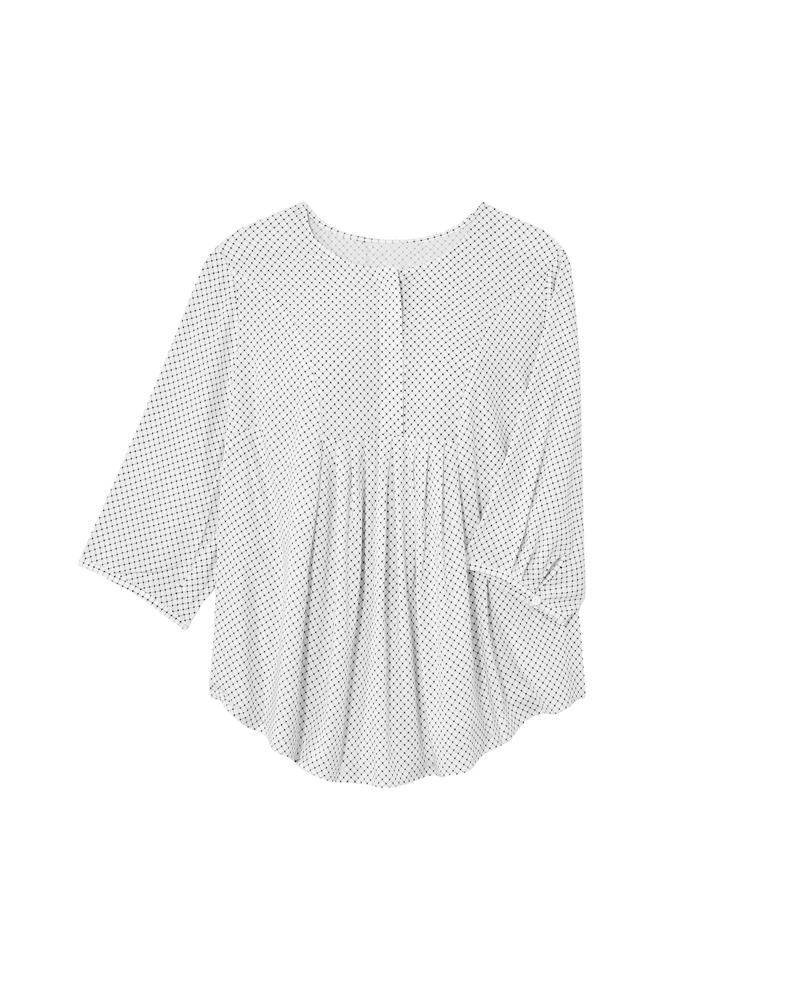 Sam 3/4 Sleeve Pleated Front Blouse | White / Black