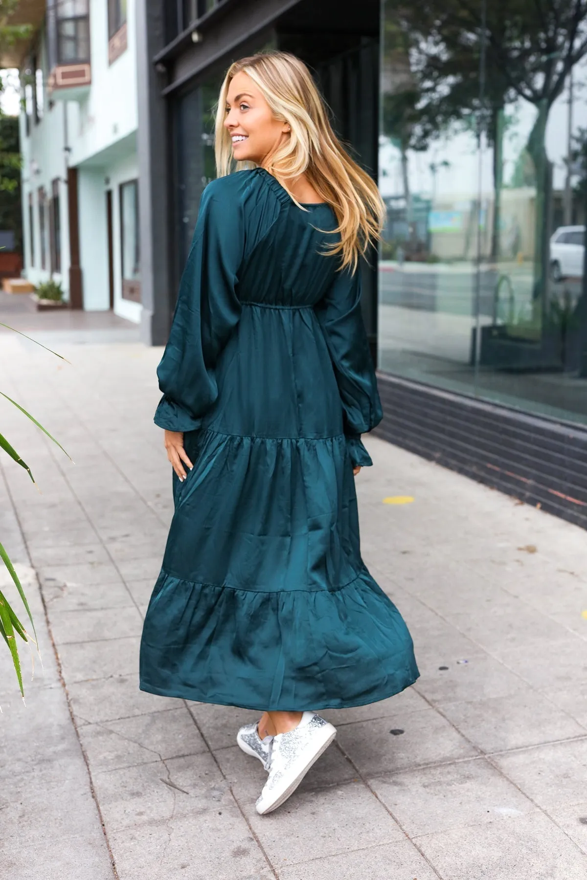 Satin Babydoll Maxi Dress - Hunter Green (Shipping in 1-2 Weeks)