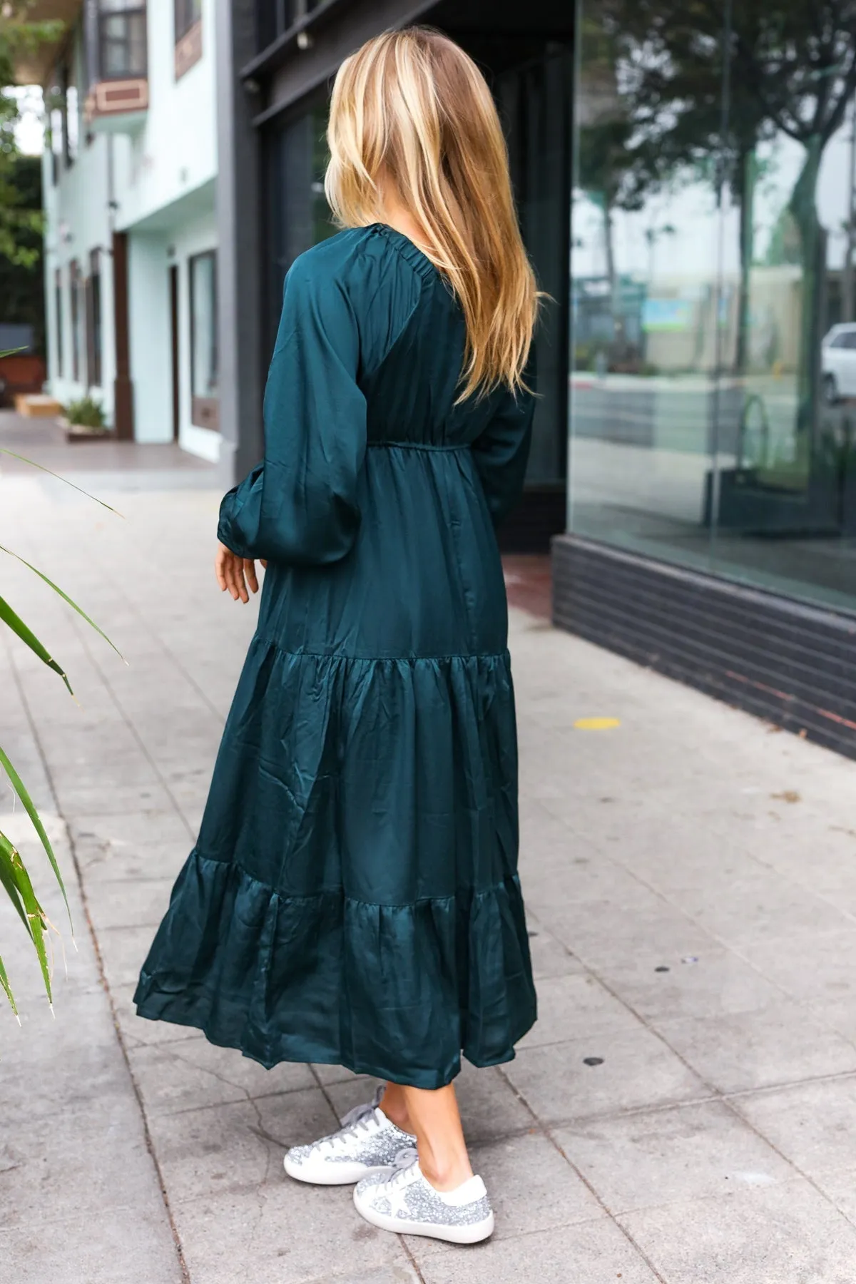 Satin Babydoll Maxi Dress - Hunter Green (Shipping in 1-2 Weeks)