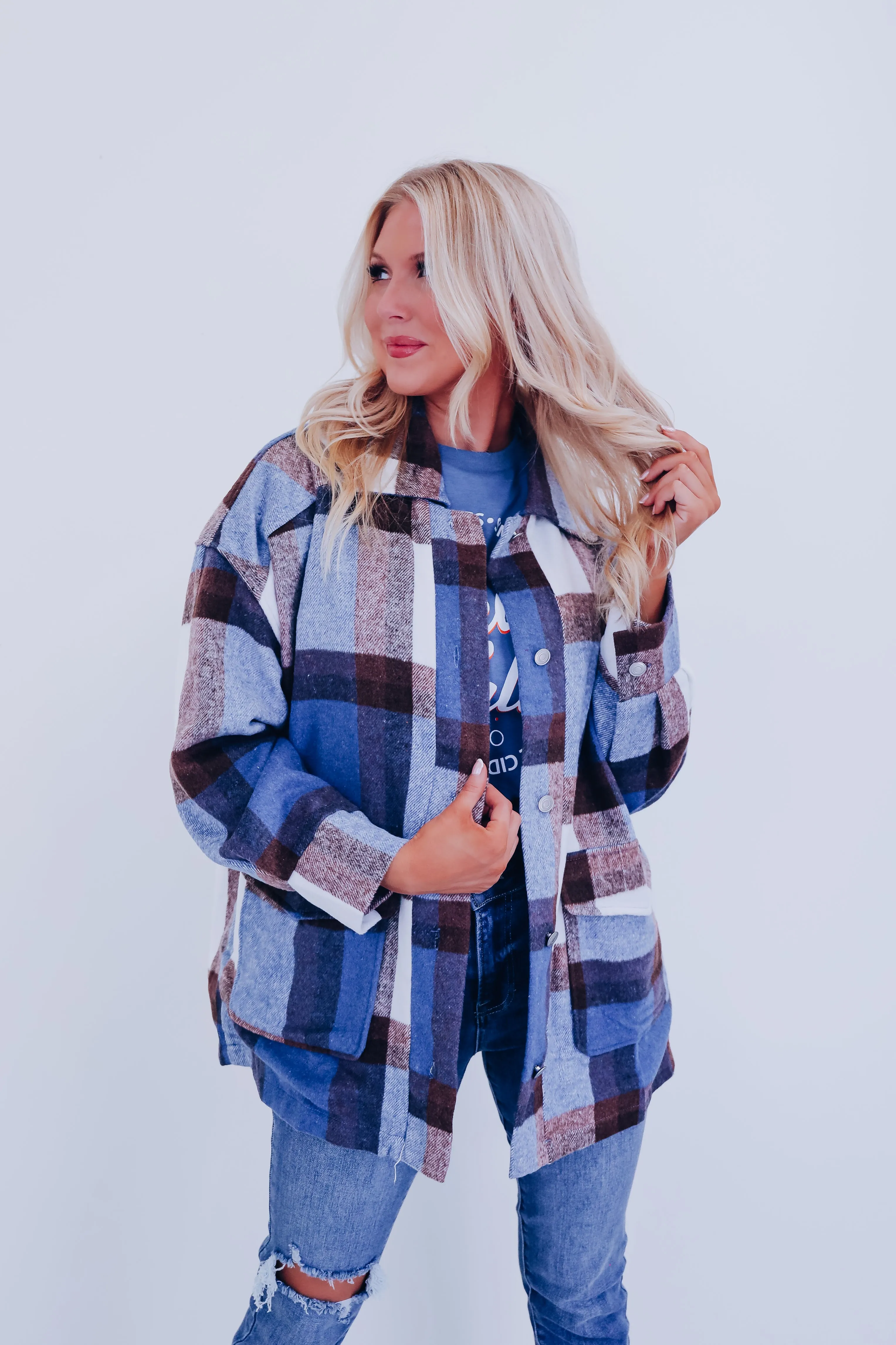 Sayer Brushed Flannel Plaid Jacket - Blue