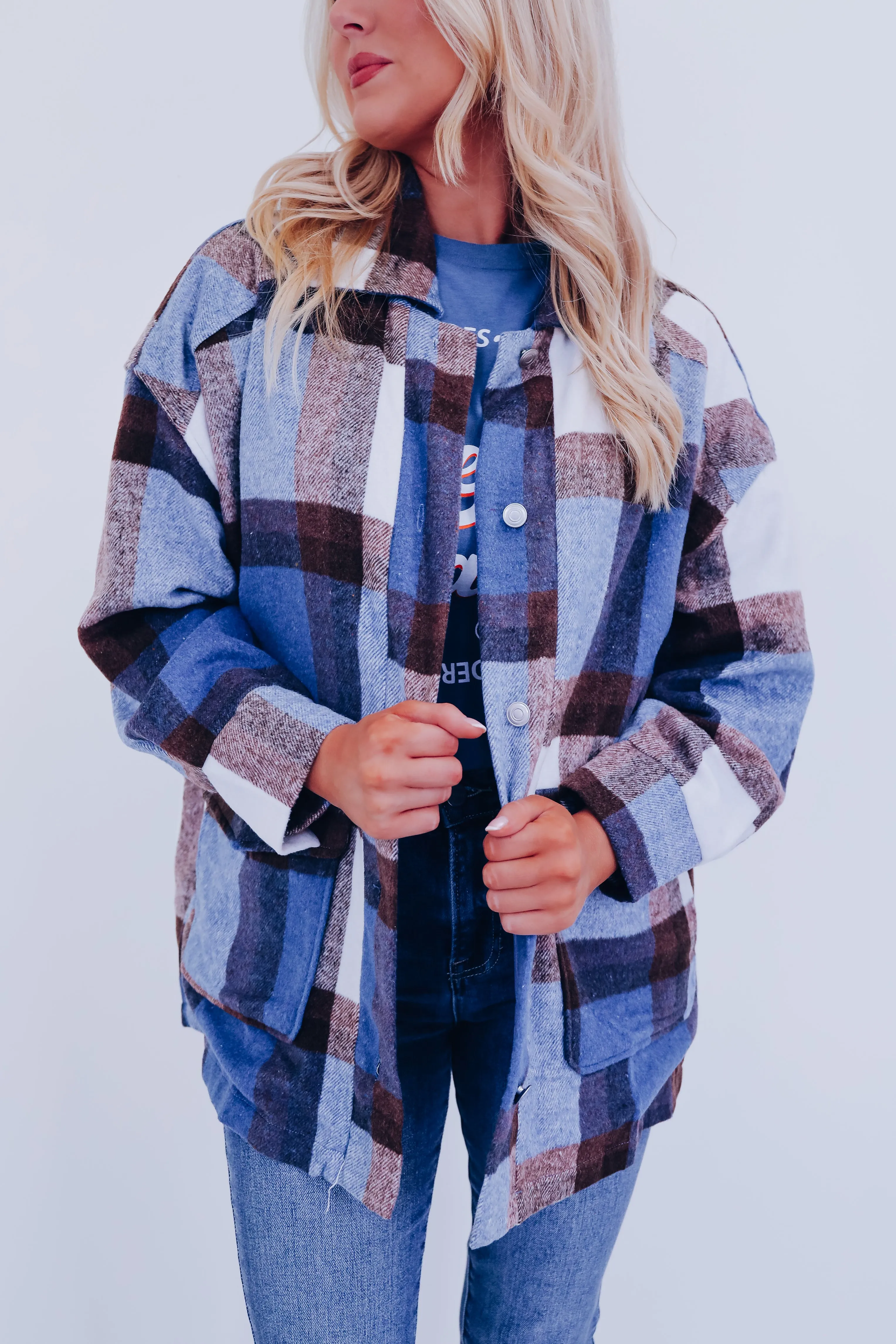 Sayer Brushed Flannel Plaid Jacket - Blue