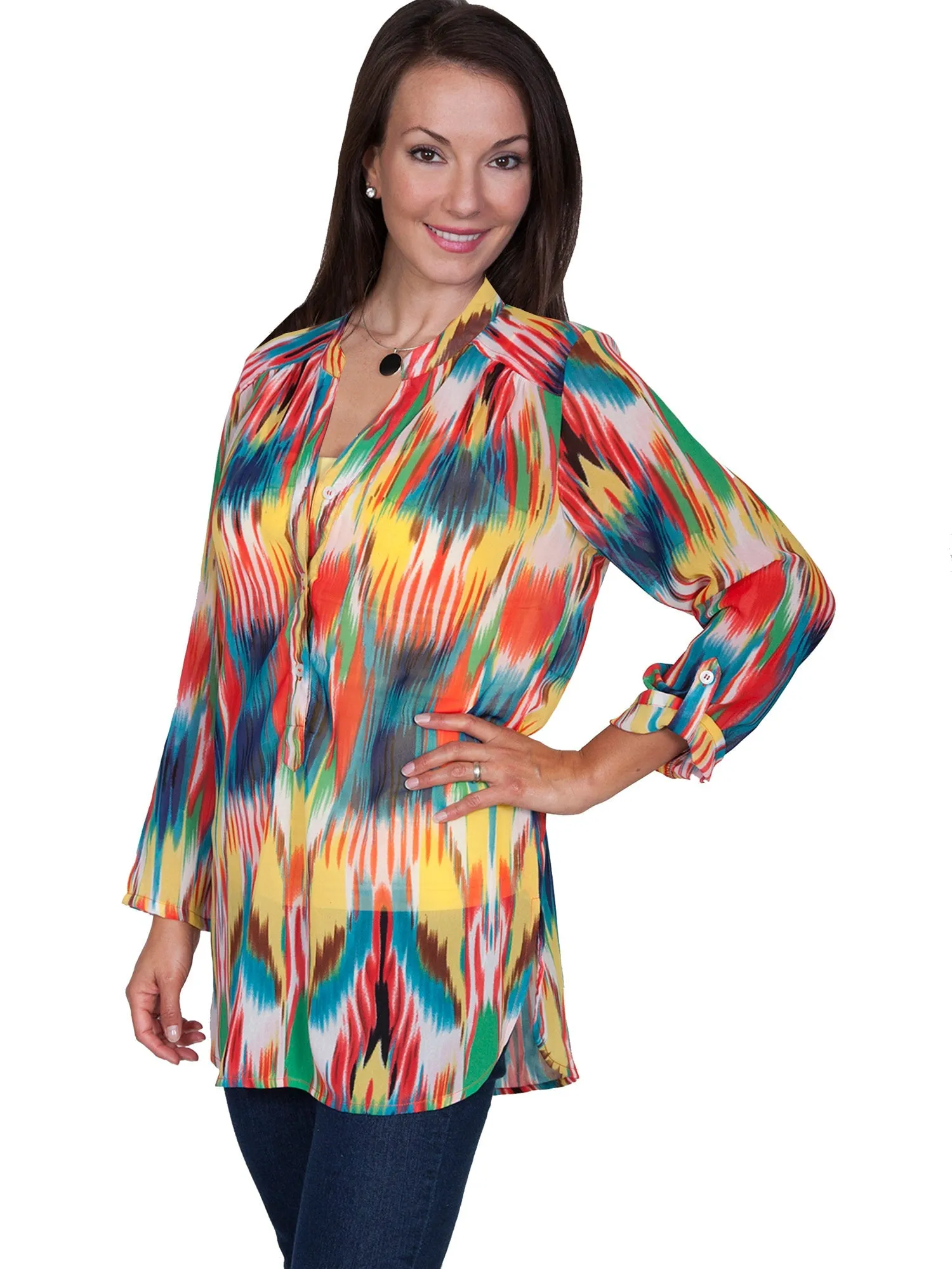 Scully Womens Multi-Color Polyester Henley L/S Blouse