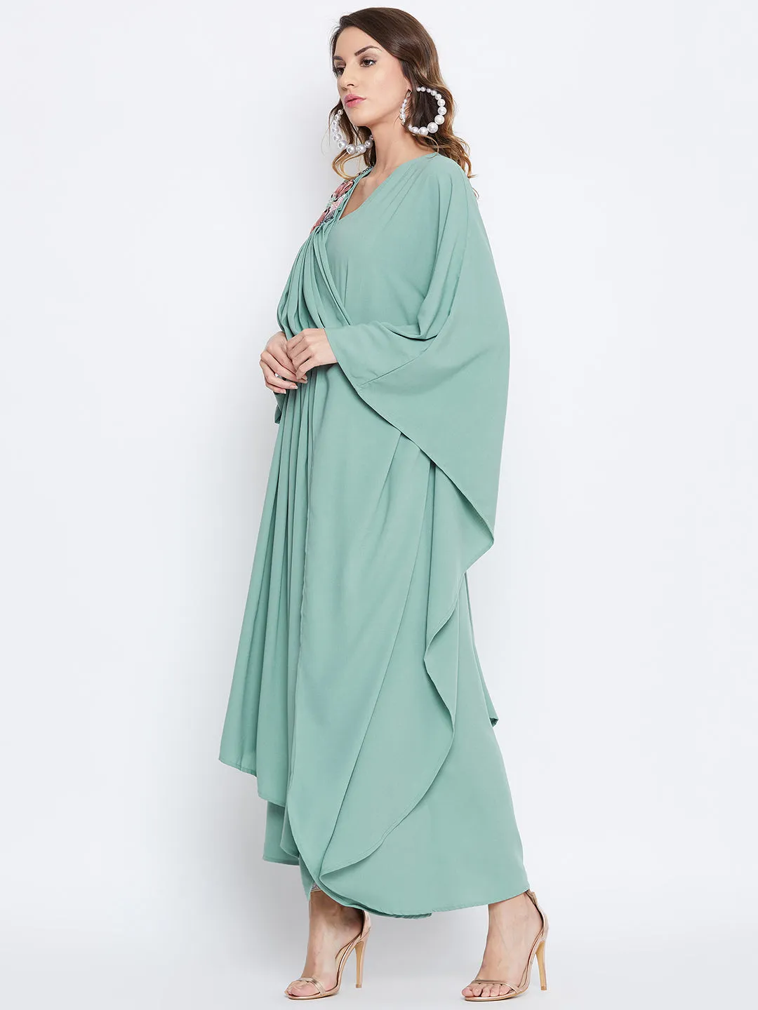 Sea Green Embellished Draped Kaftan (Final Sale)