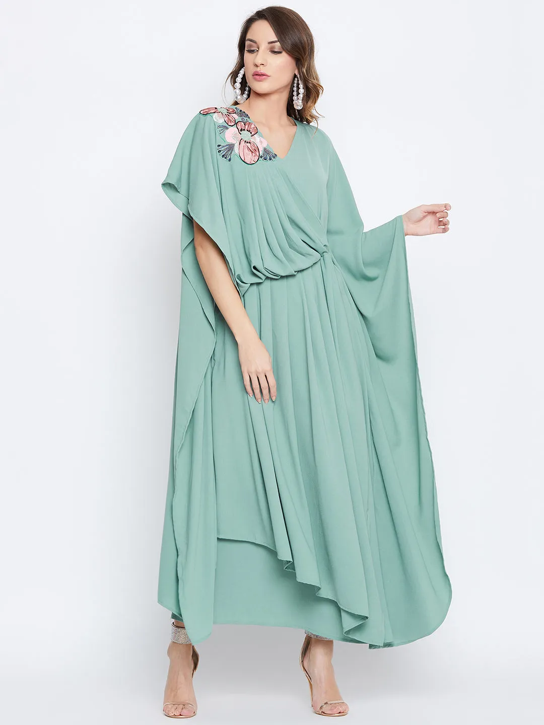 Sea Green Embellished Draped Kaftan (Final Sale)