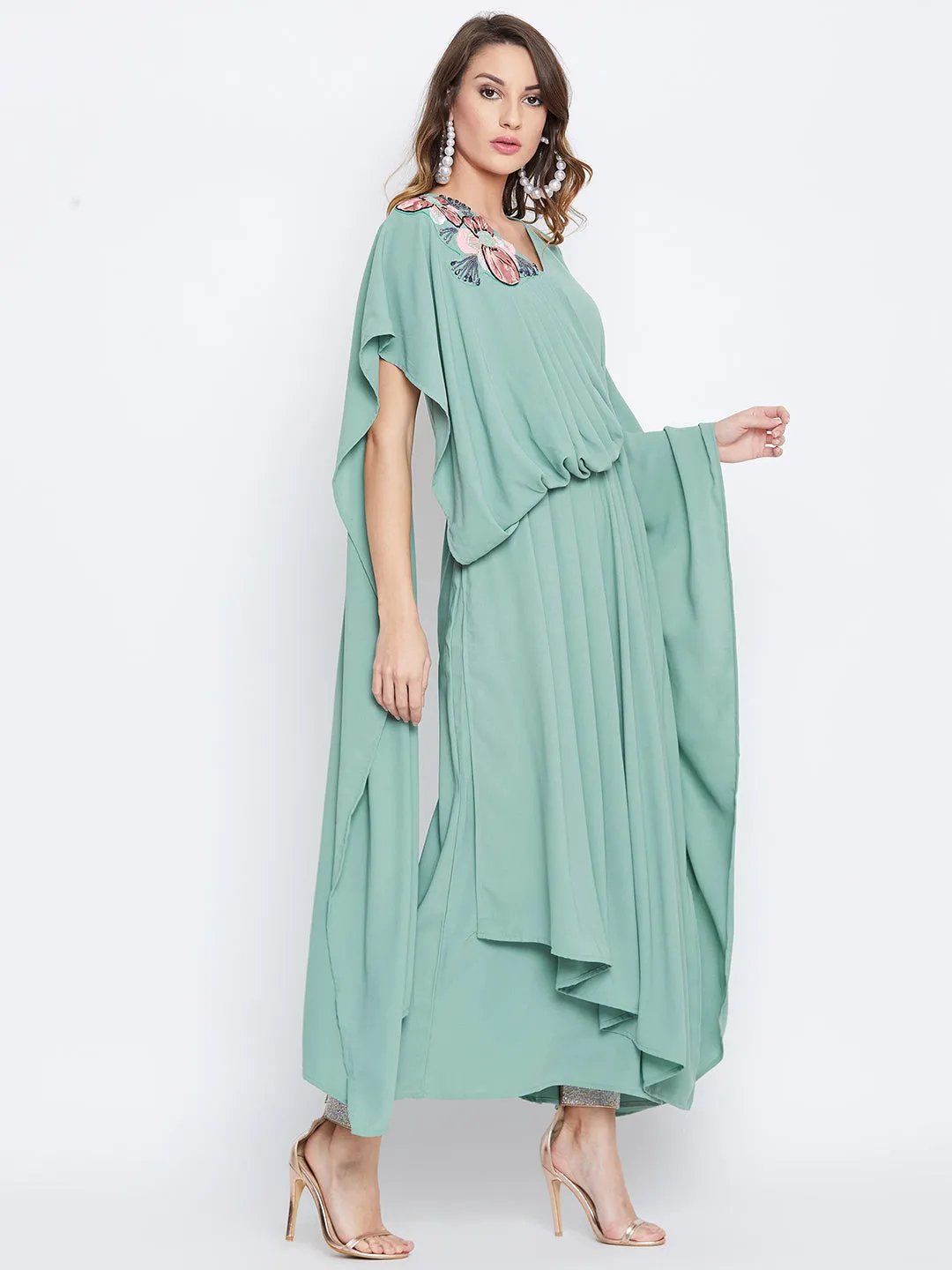 Sea Green Embellished Draped Kaftan (Final Sale)