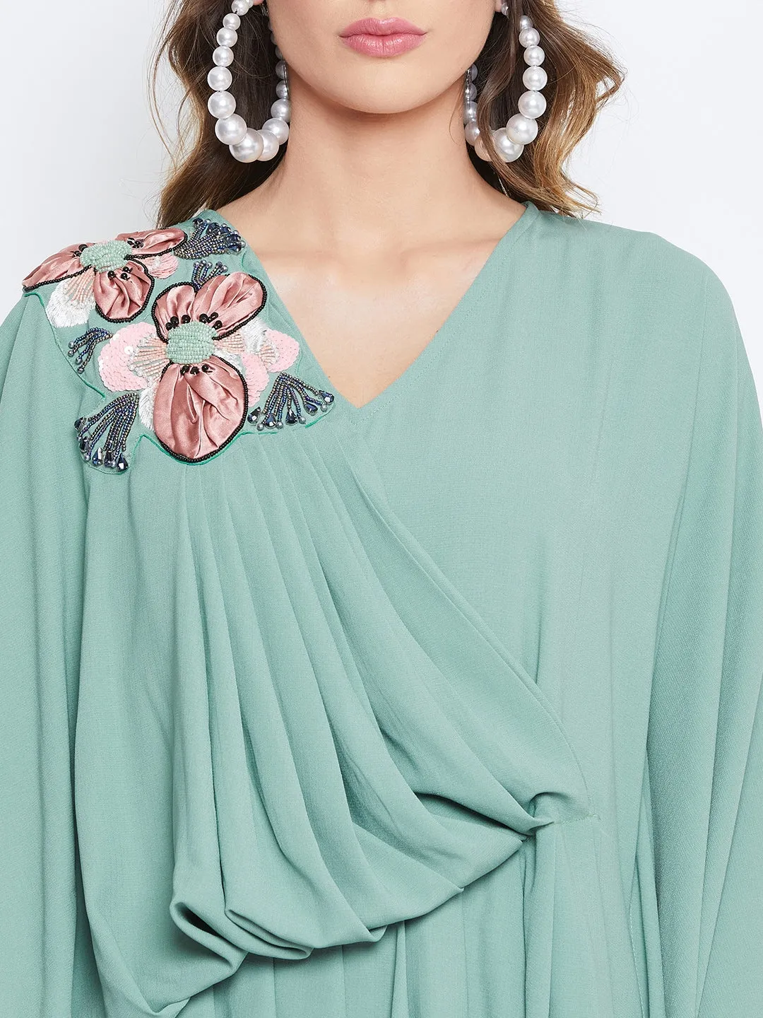 Sea Green Embellished Draped Kaftan (Final Sale)