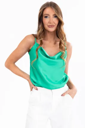 She Sky Kelly Green Draped Neck Sleeveless Bodysuit