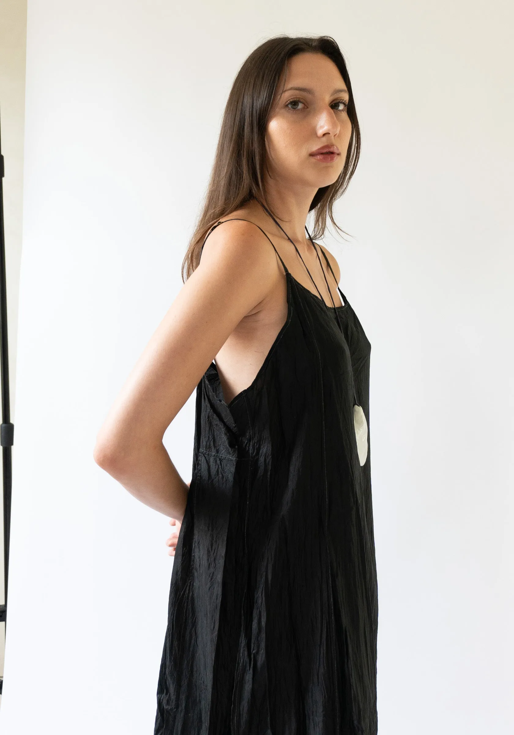 Silk Slip Dress in Dark Black