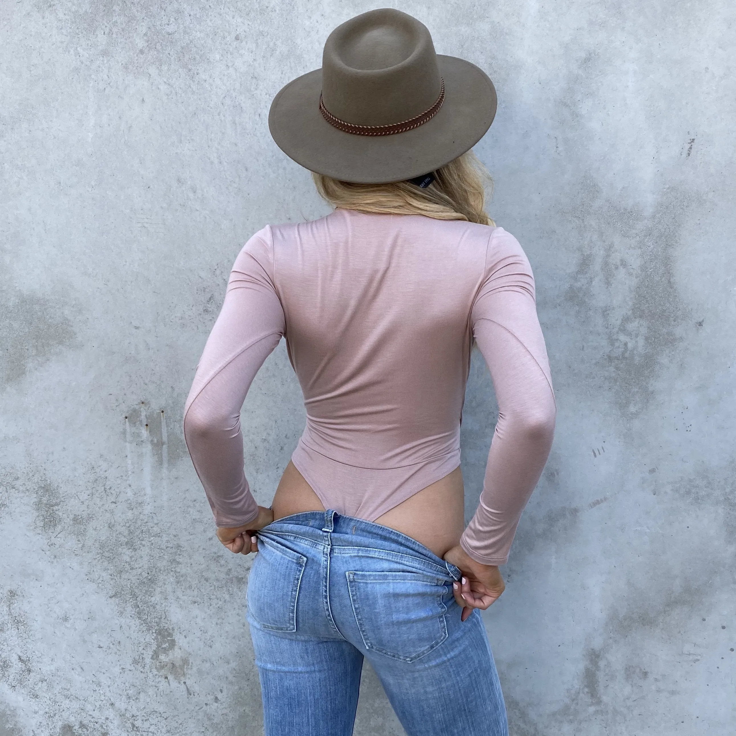 Simple Pleasures Long Sleeve Jersey Bodysuit in Blush