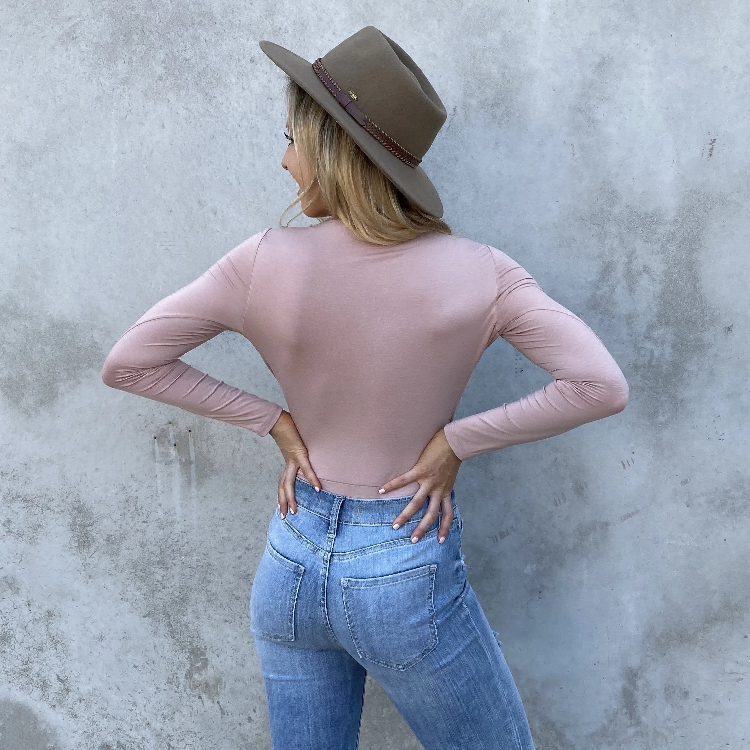 Simple Pleasures Long Sleeve Jersey Bodysuit in Blush