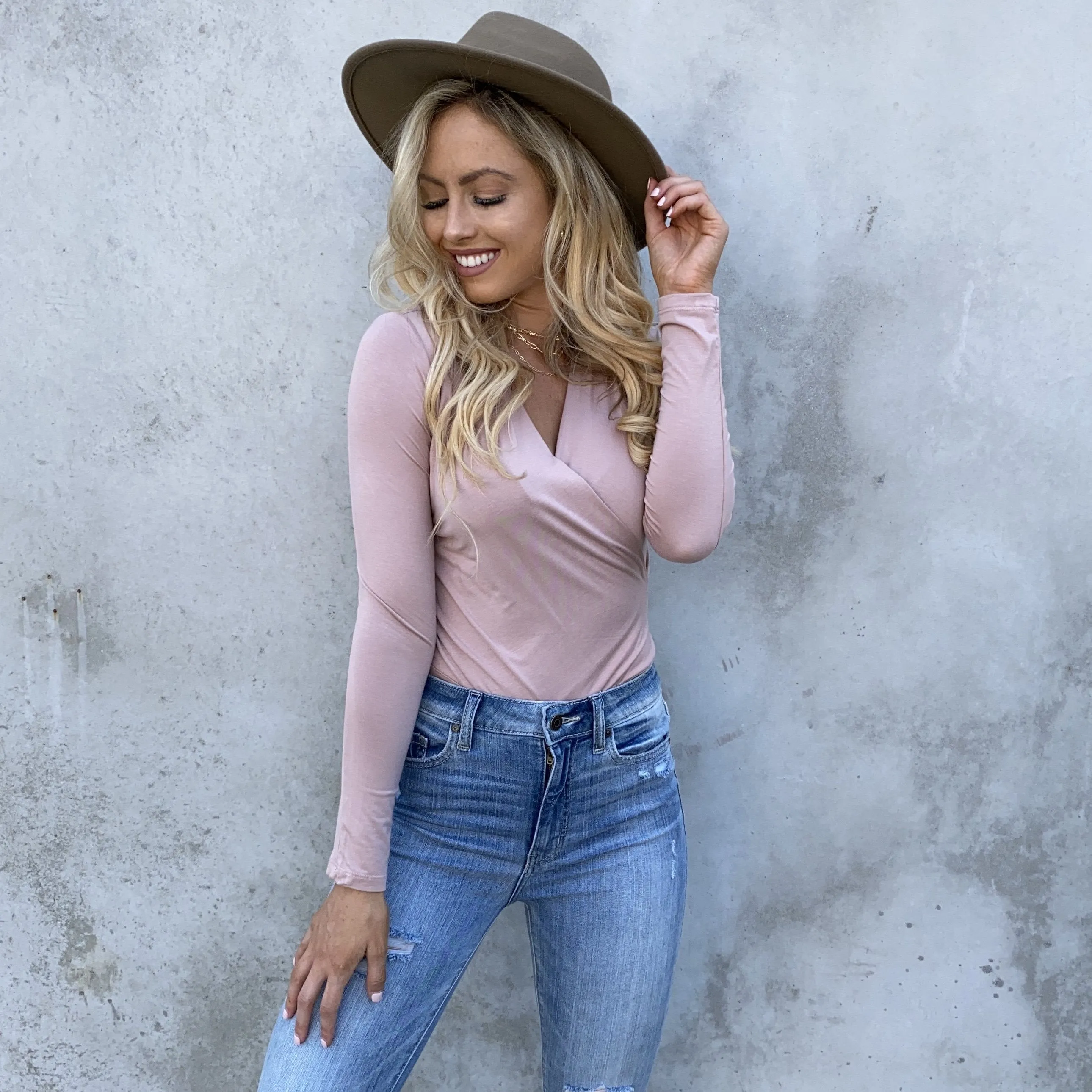 Simple Pleasures Long Sleeve Jersey Bodysuit in Blush