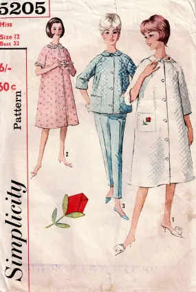 Simplicity 5205 Womens Raglan Sleeve Robe & Pyjamas 1960s Vintage Sewing Pattern Size 12 Bust 32 inches