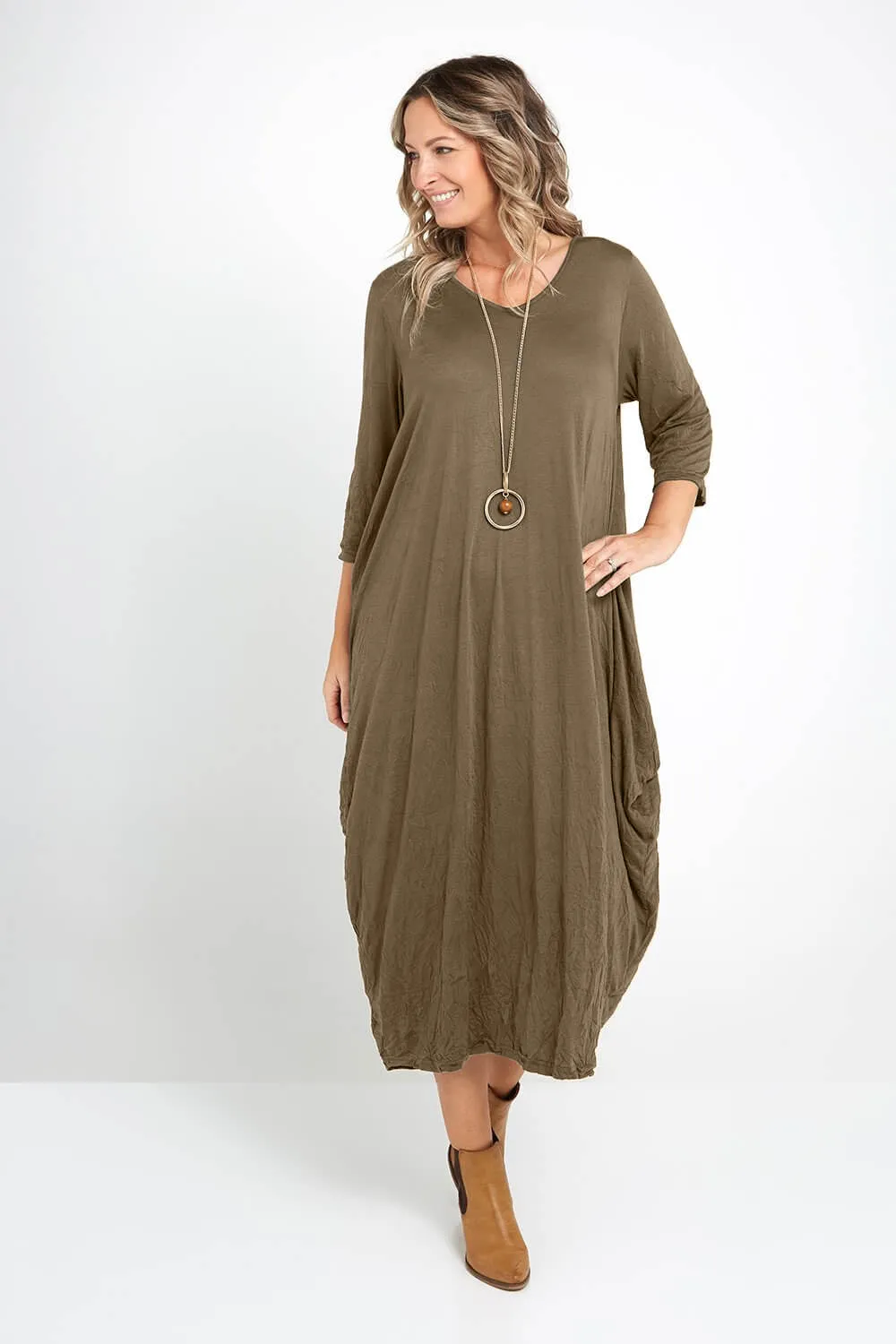 Sleeved Zoe Dress - Caper