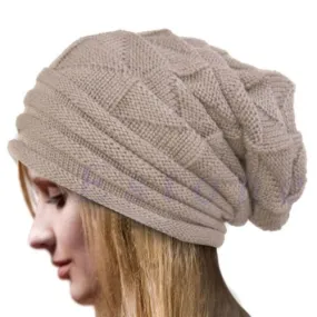 Slouch Hat Beige Tan Ribbed Winter Beanie Slouchy Stocking Cap Hippy Gypsy Bohemian Fits Men & Women