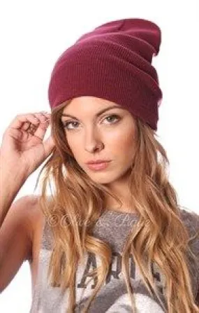 Slouch Hat Burgundy Red Boho Ribbed Beanie Colored Stocking Cap