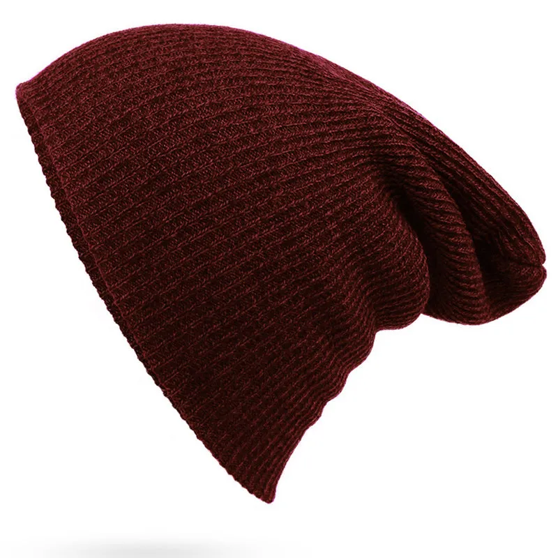 Slouch Hat Burgundy Red Boho Ribbed Beanie Colored Stocking Cap