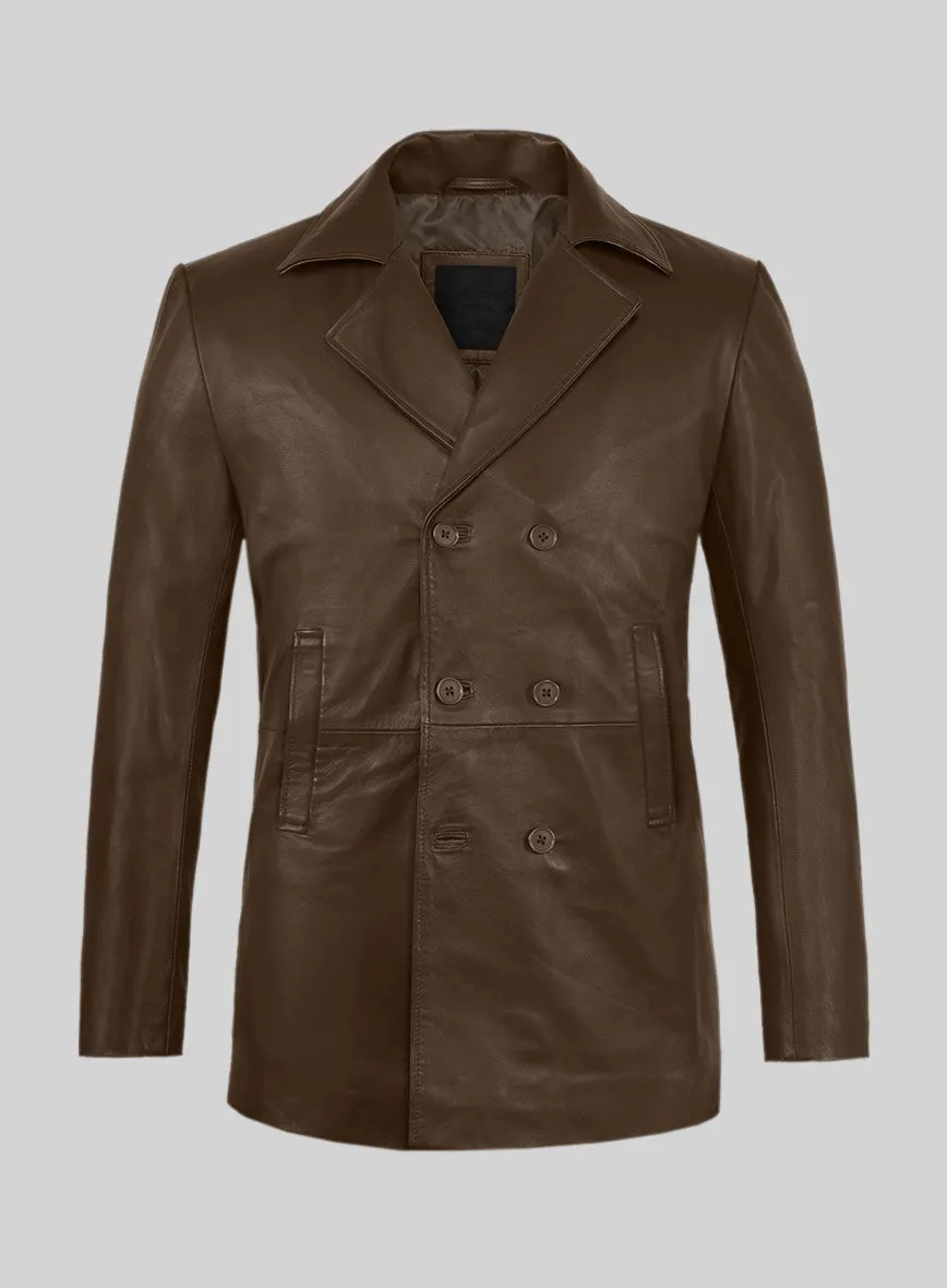 Soft Scottish Brown Leather Pea Coat