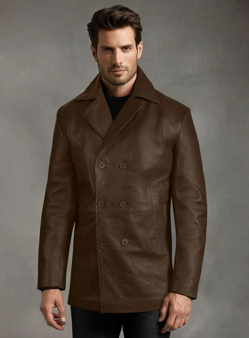 Soft Scottish Brown Leather Pea Coat