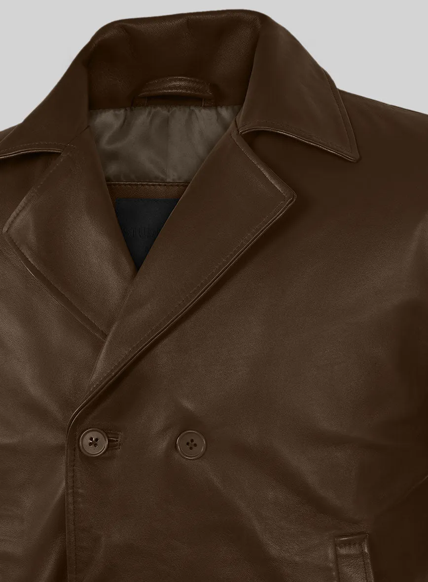 Soft Scottish Brown Leather Pea Coat