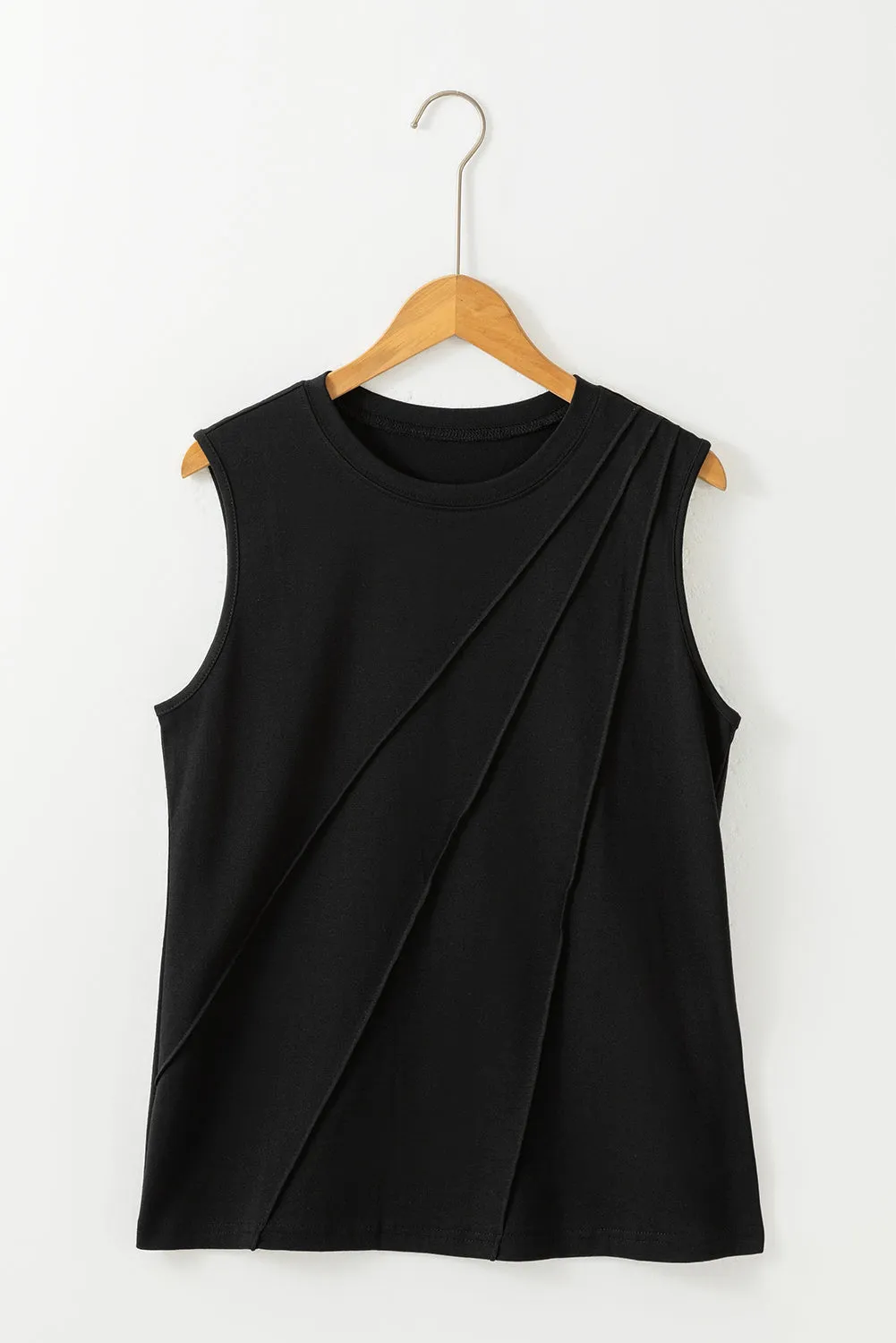 Solid Color Crew Neck Pleated Sleeveless Top – Keep It Simple, Keep It Sexy 💖