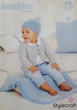 Stylecraft - Baby Hat, Cardigan & Blanket in Bambino DK - Knitting Pattern 9530