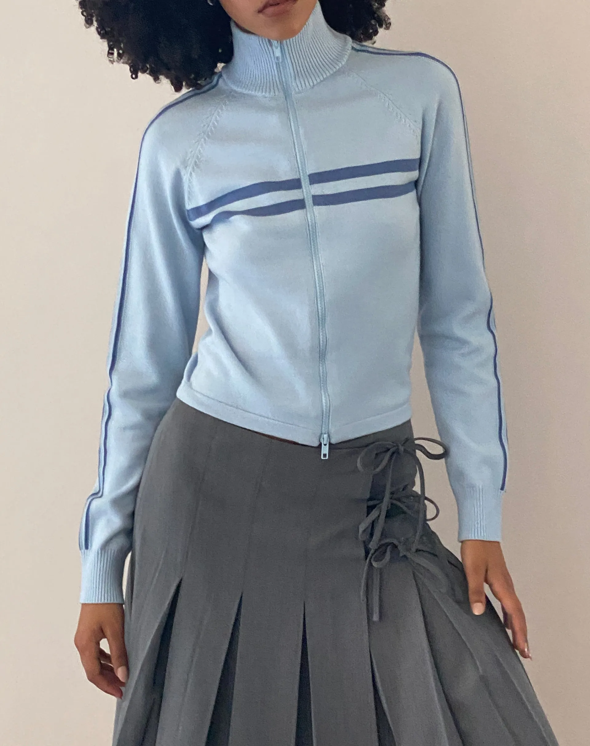 Talisa Sporty Zip Through Jacket in Knit Light Blue