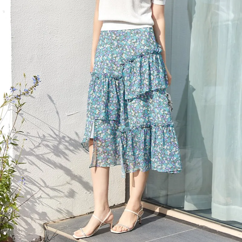 Teal Ditsy Floral Midi Skirts