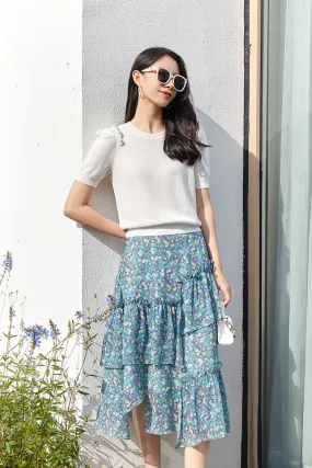 Teal Ditsy Floral Midi Skirts