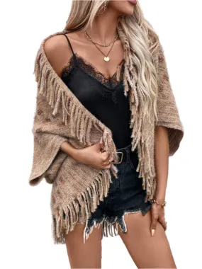 TEEK - Fringe Open Front Half Sleeve Poncho