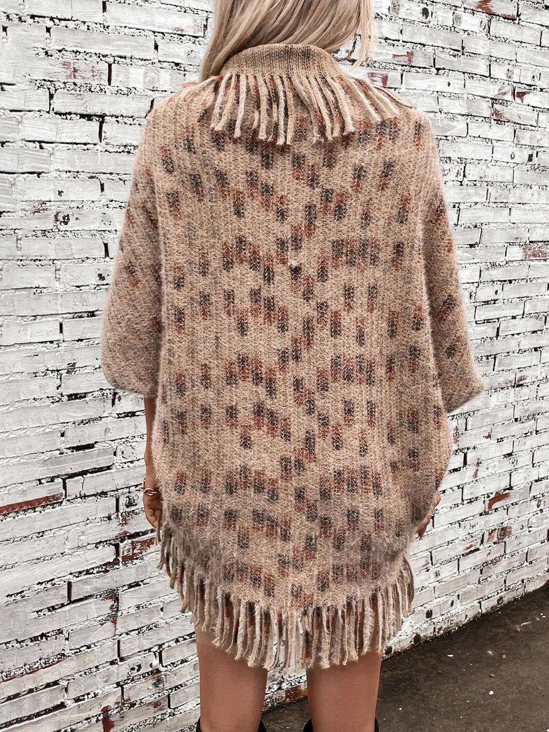 TEEK - Fringe Open Front Half Sleeve Poncho