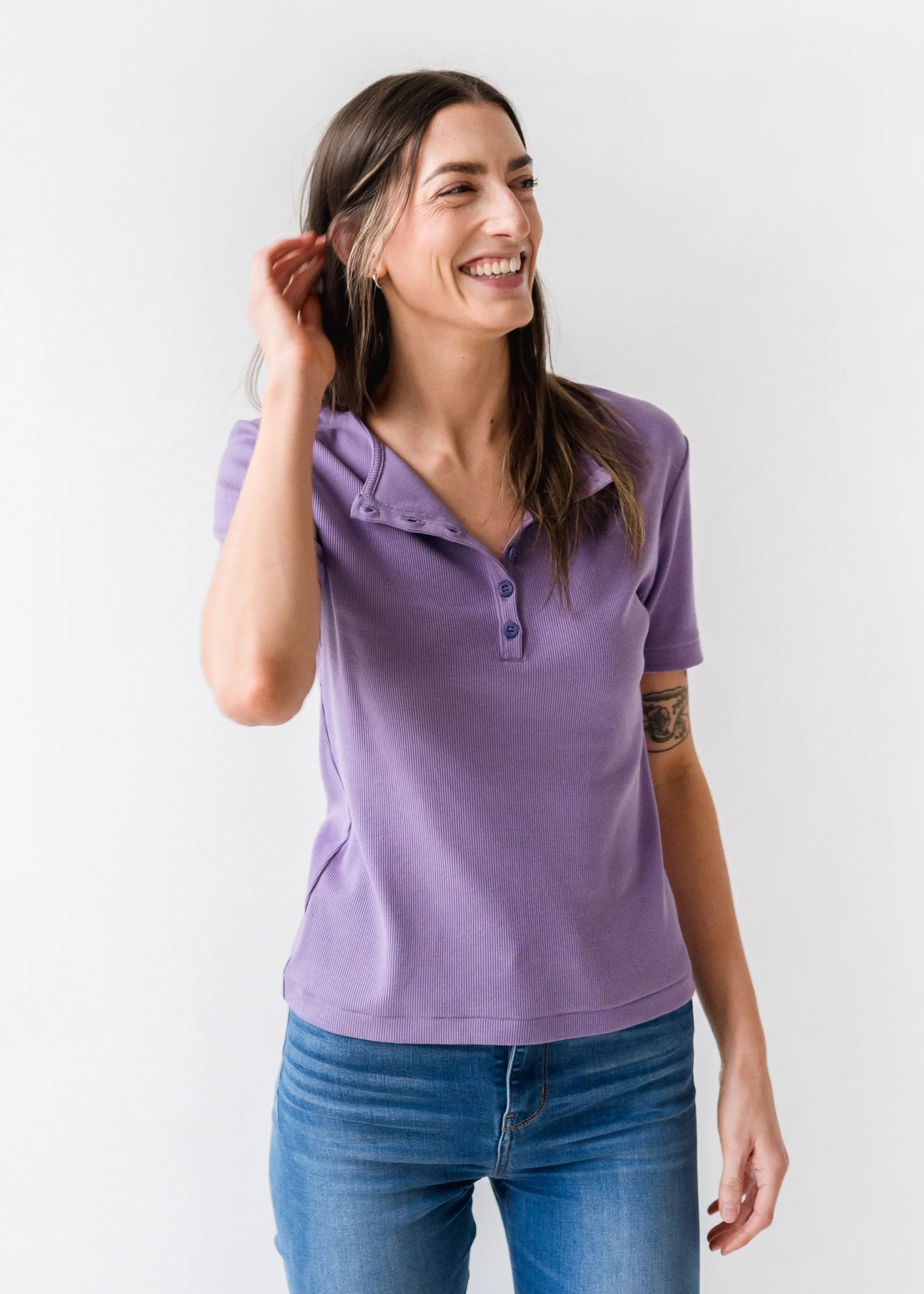 The Rib Henley Shirt in Lavender