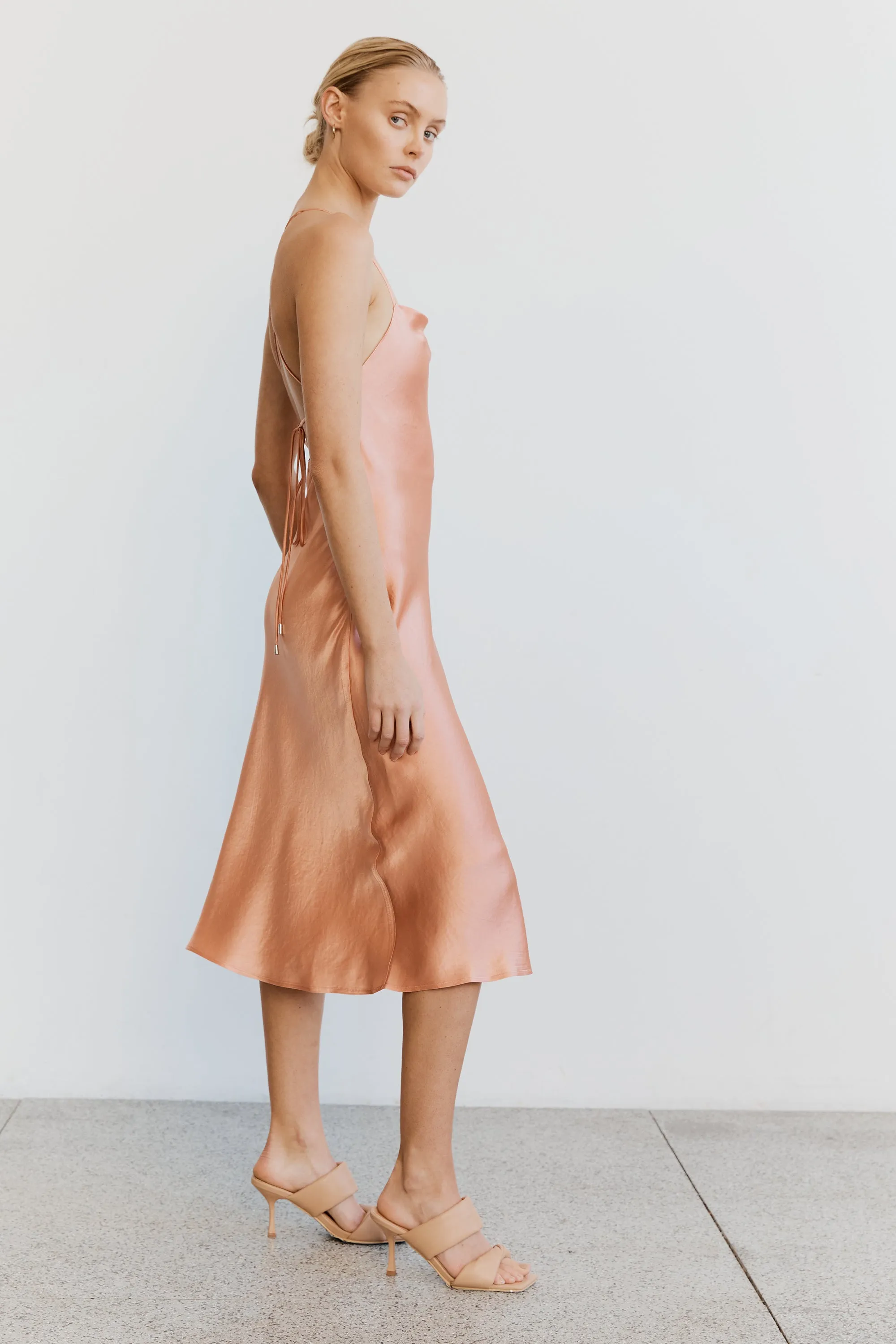 Third Form Crush Bias Cowl Slip Dress - Guava