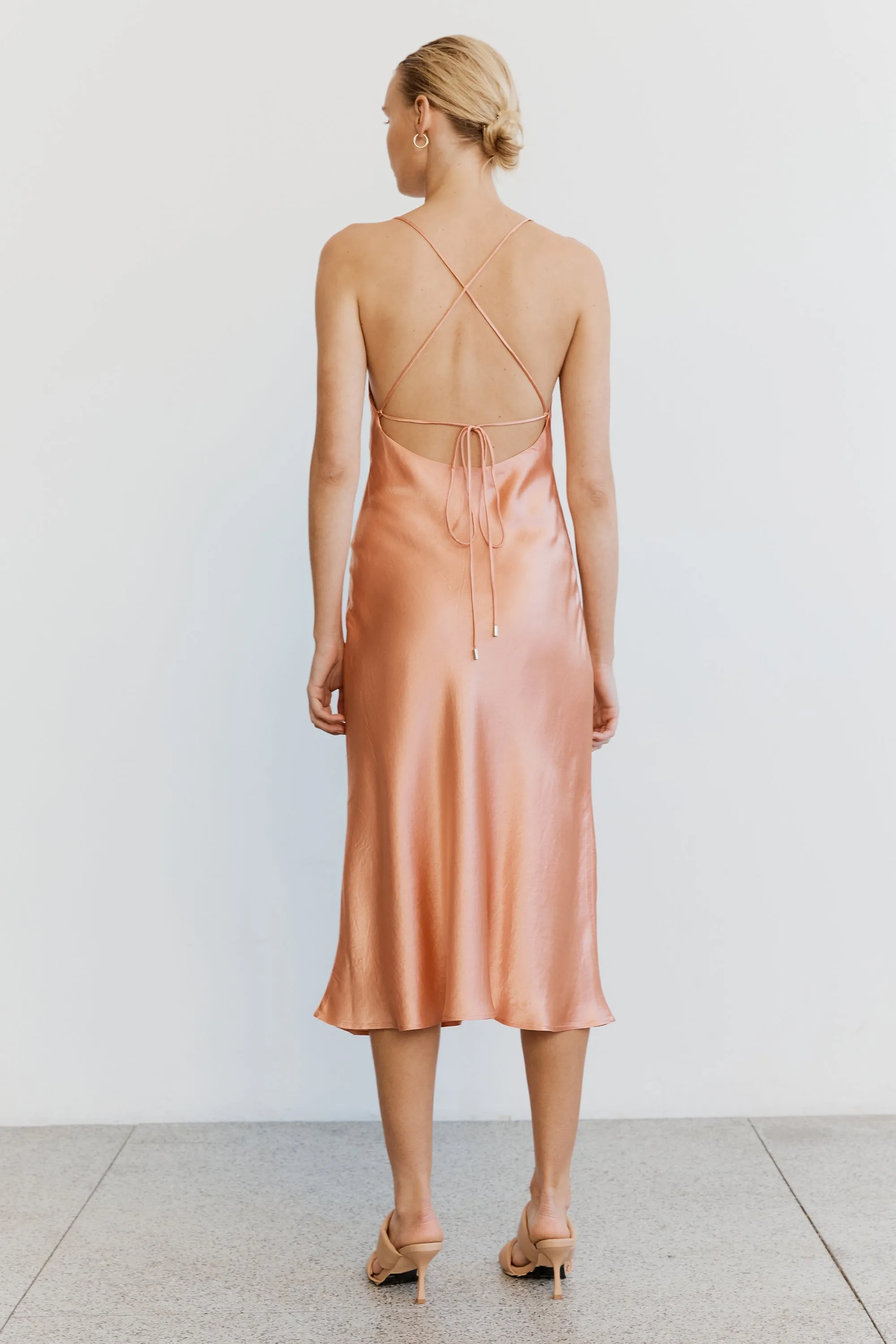 Third Form Crush Bias Cowl Slip Dress - Guava