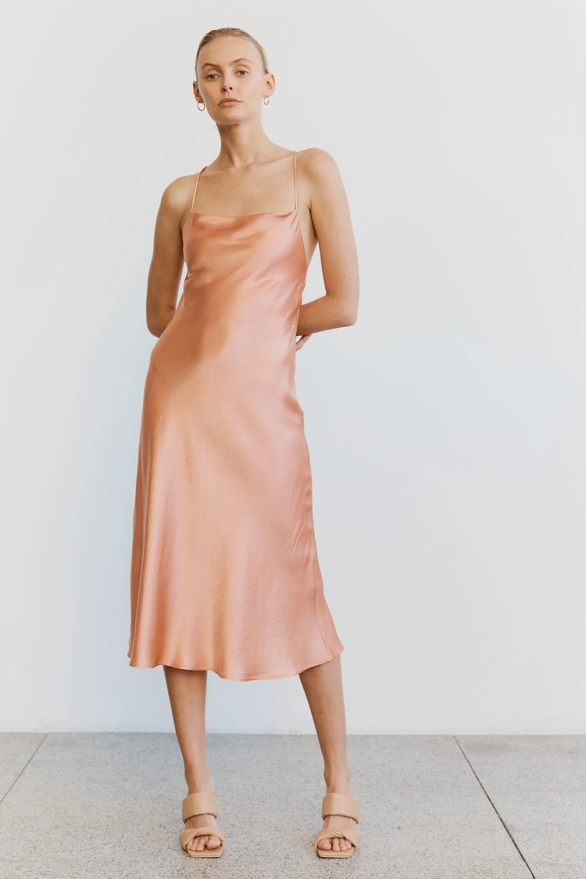 Third Form Crush Bias Cowl Slip Dress - Guava