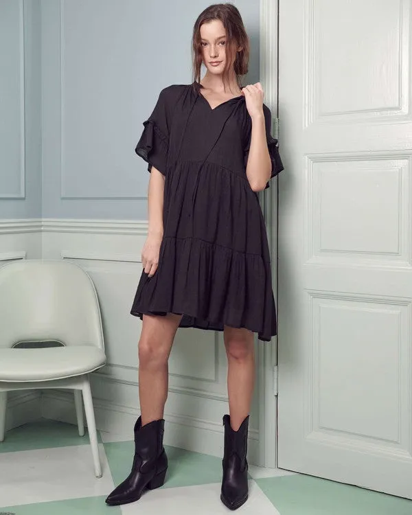 Tie Neck Ruffle Tiered Mini Dress