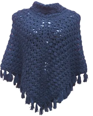 Unique Cowl Neckline Handmade Crochet Design Woolen Poncho For Girls/Women