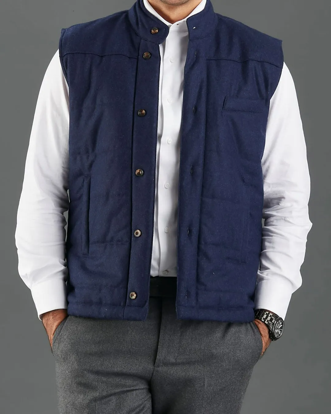 VBC Navy Flannel Quilted Gilet / Vest