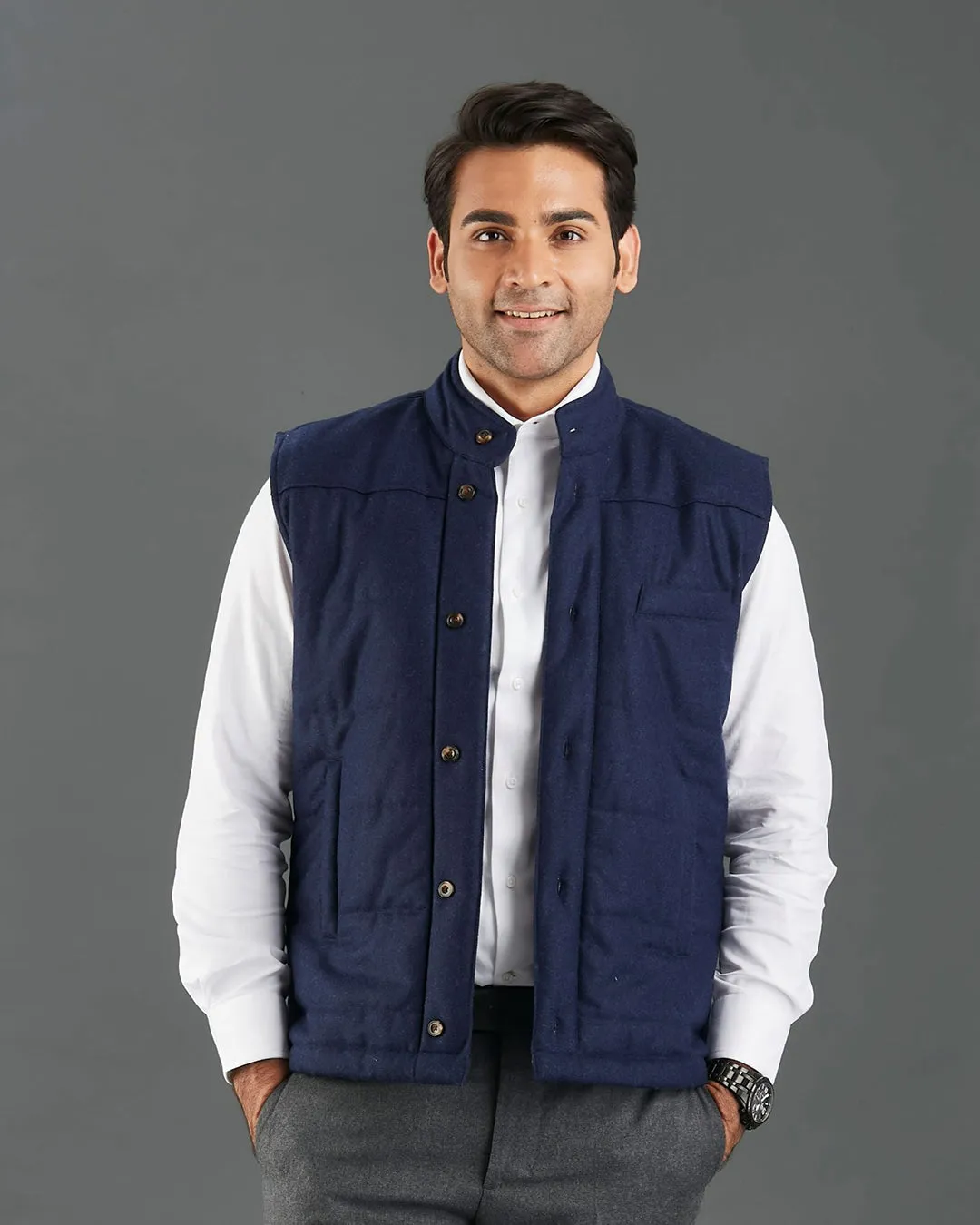 VBC Navy Flannel Quilted Gilet / Vest