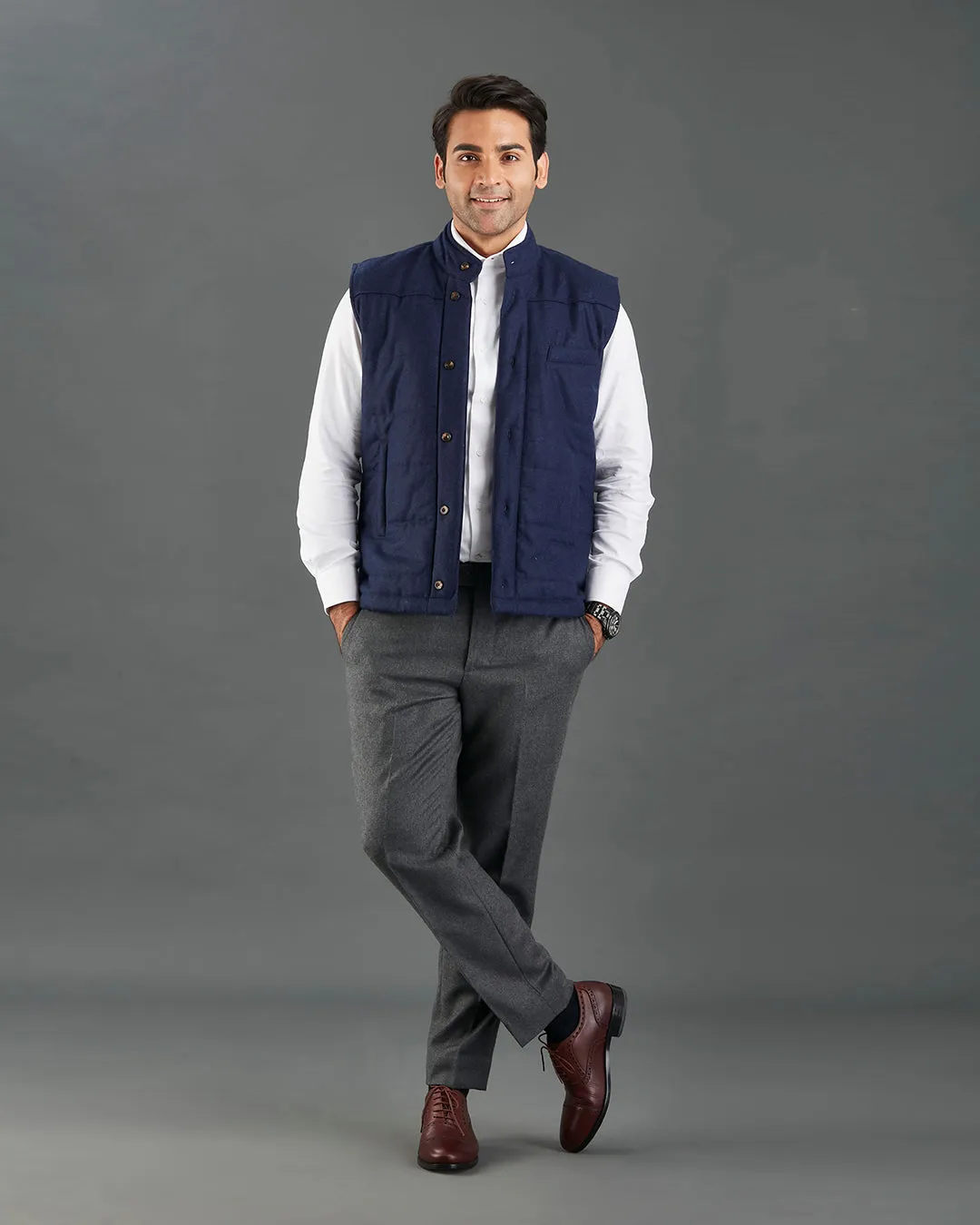 VBC Navy Flannel Quilted Gilet / Vest