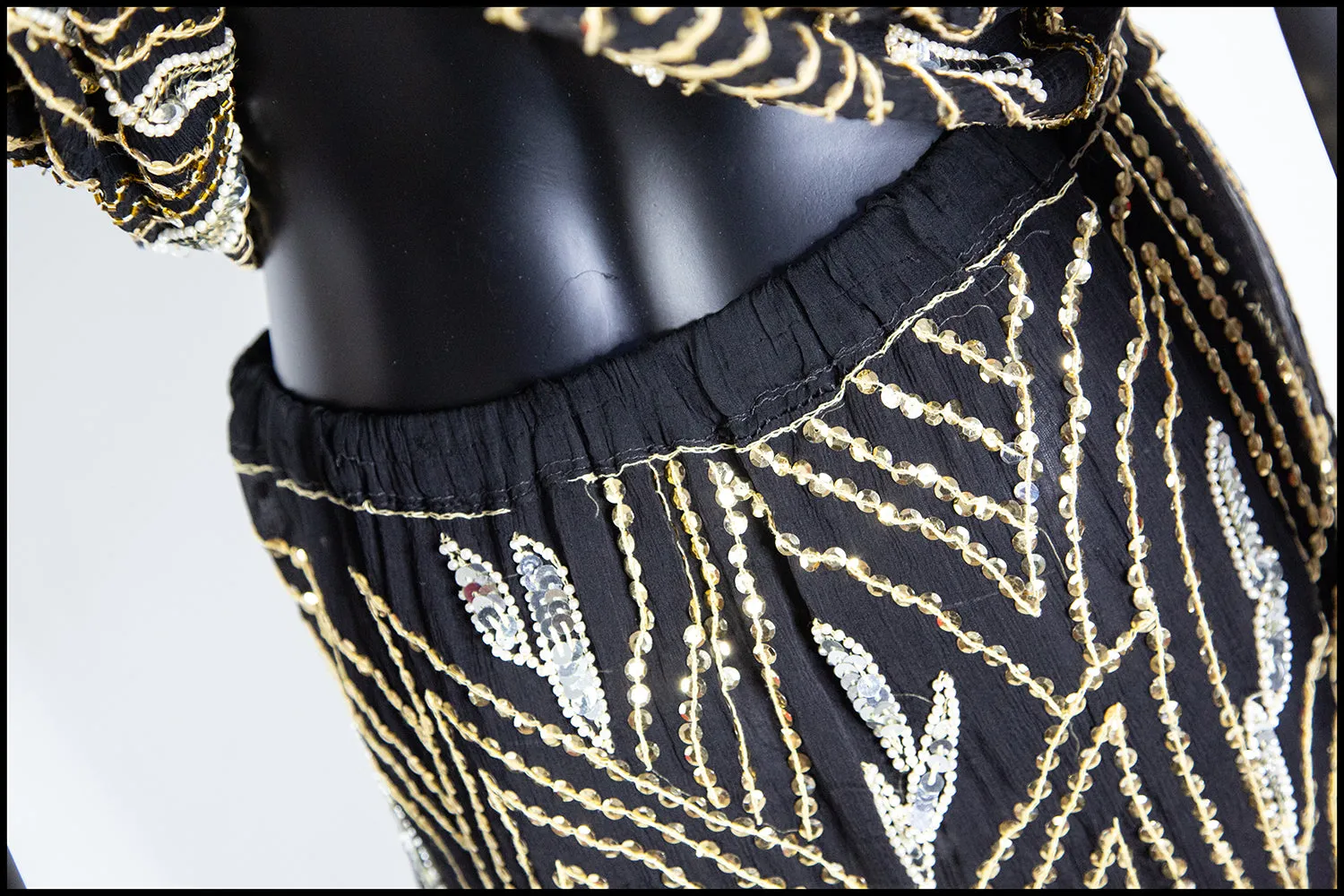 Vintage 1980s Gold Black Beaded Two Piece Dress