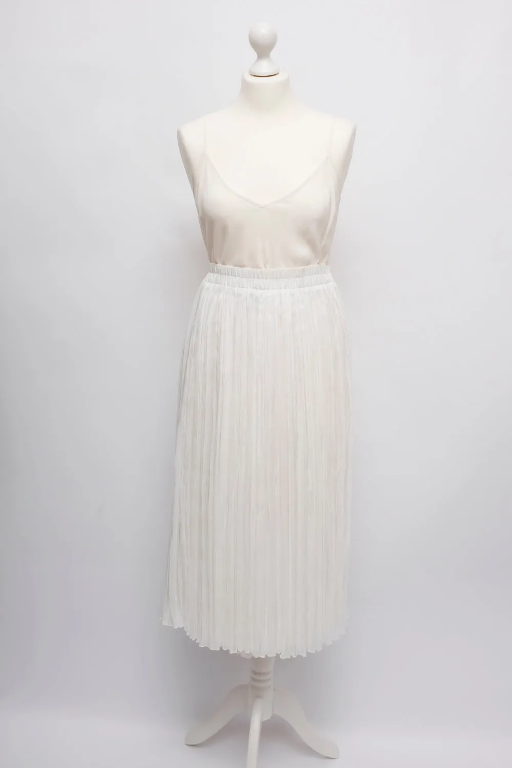 VINTAGE WHITE PLEATED MIDI SKIRT