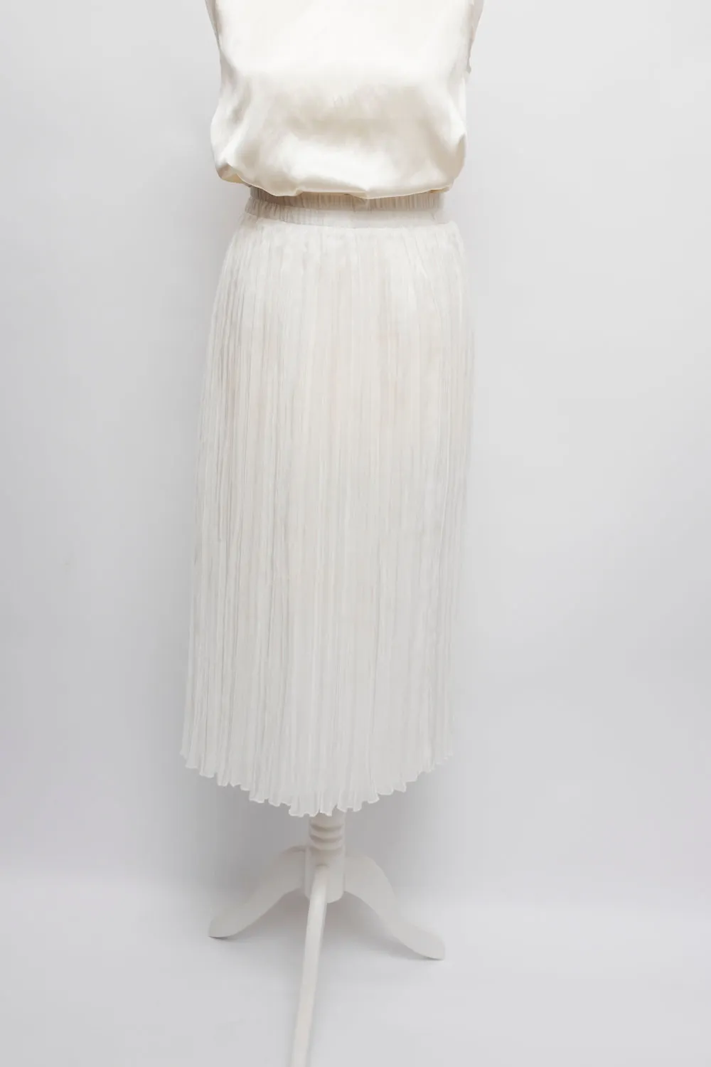 VINTAGE WHITE PLEATED MIDI SKIRT